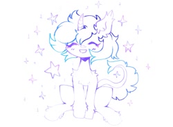 Size: 1098x807 | Tagged: safe, artist:astralblues, oc, oc only, oc:astral blues, pony, unicorn, chest fluff, ear fluff, happy, hoof fluff, leg fluff, shoulder fluff, sitting, sketch, solo, stars