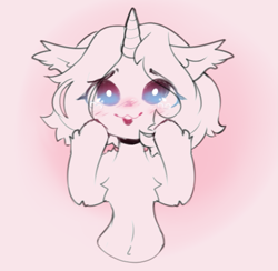 Size: 755x738 | Tagged: safe, artist:astralblues, oc, oc only, pony, unicorn, bust, chest fluff, crying, ear fluff, happy, hoof fluff, shy, sketch, solo