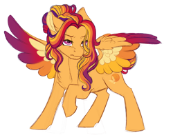 Size: 1024x801 | Tagged: safe, artist:azure-art-wave, oc, oc only, oc:evening harvest, pegasus, pony, colored wings, female, magical lesbian spawn, mare, multicolored wings, offspring, parent:applejack, parent:rainbow dash, parents:appledash, simple background, solo, transparent background, wings