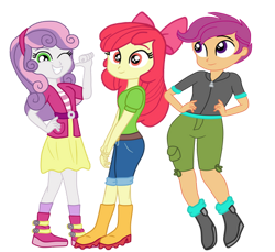 Size: 400x367 | Tagged: safe, artist:gmaplay, apple bloom, scootaloo, sweetie belle, equestria girls, g4, cutie mark crusaders, simple background, transparent background, trio