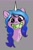 Size: 1782x2730 | Tagged: safe, artist:pucksterv, izzy moonbow, pony, unicorn, g5, behaving like a dog, blushing, bust, chest fluff, female, gentlemen, gray background, horn, izzy's tennis ball, looking at you, mare, ponified animal photo, portrait, silly, silly pony, simple background, sketch, solo, tennis ball, that pony sure does love tennis balls
