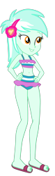 Size: 1102x3500 | Tagged: safe, artist:gmaplay, lyra heartstrings, equestria girls, equestria girls series, g4, spring breakdown, spoiler:eqg series (season 2), clothes, feet, female, hand on hip, lyra heartstrings swimsuit, sandals, simple background, solo, striped swimsuit, swimsuit, teeth, transparent background, vector