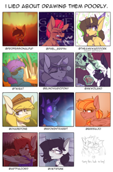 Size: 898x1361 | Tagged: safe, artist:kirbirb, oc, oc:artfulcord, oc:arucordu, oc:awkward dork, oc:chase, oc:lava plume, oc:letter sent, oc:nethlarion, oc:pixel grip, oc:puppy, oc:scarlett lane, oc:snaggletooth, oc:stardust, oc:tah'ruk, oc:writer's block, bat pony, changeling, earth pony, pegasus, pony, unicorn, angry, bug zapper, explosion, freckles, game over, hat, heterochromia, party hat, poker, relaxing, royal flush, sleeping, sunglasses