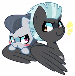 Size: 1860x1875 | Tagged: safe, artist:kindakismet, rumble, thunderlane, pegasus, pony, g4, blush sticker, blushing, brothers, colt, cute, duo, emanata, feathered wings, hug, male, older male, siblings, simple background, stallion, white background, winghug, wings, younger male