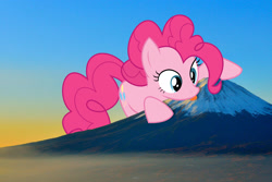 Size: 3000x2000 | Tagged: safe, artist:patec, artist:theotterpony, pinkie pie, earth pony, pony, g4, female, giant pony, high res, irl, japan, macro, mare, mount fuji, mountain, photo, ponies in real life, solo, story included