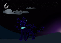 Size: 2275x1628 | Tagged: safe, artist:caramelbolt24, oc, oc only, bat pony, pony, bat pony oc, bat wings, cloud, crescent moon, moon, outdoors, solo, wings