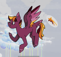 Size: 1780x1668 | Tagged: safe, artist:caramelbolt24, oc, oc only, pegasus, pony, cloud, cloven hooves, ear fluff, flying, outdoors, pegasus oc, solo