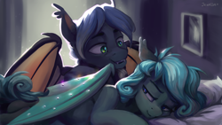 Size: 3840x2160 | Tagged: safe, artist:jewellier, oc, oc only, bat pony, pony, bedroom, festral, high res, married, married couple, oda 997, piercing, pregnant