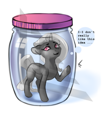 Size: 1600x1915 | Tagged: safe, alternate character, alternate version, artist:charlot, oc, oc only, pony, unicorn, commission, do not want, horn, jar, lewd container meme, solo, thought bubble, unicorn oc, your character here