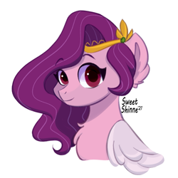 Size: 1701x1701 | Tagged: safe, artist:shinnesweetie, pipp petals, pegasus, pony, g5, adorapipp, bust, chest fluff, cute, ear fluff, female, looking at you, mare, portrait, red eyes, red-eyed pipp, simple background, smiling, solo, white background