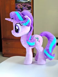 Size: 768x1024 | Tagged: safe, artist:nekokevin, starlight glimmer, pony, unicorn, series:nekokevin's glimmy, g4, female, irl, mare, photo, plushie, side view, smiling, solo, table