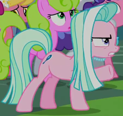 Size: 1570x1480 | Tagged: safe, screencap, berry blend, berry bliss, daisy, flower wishes, lily, lily valley, silver spoon, tender brush, winter lotus, pony, g4, the ending of the end, angry, friendship student, raised hoof, solo focus