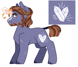 Size: 1383x1200 | Tagged: safe, artist:cerealmiilk, oc, oc only, oc:obsidian, pony, blaze (coat marking), coat markings, facial markings, freckles, glowing horn, horn, magical gay spawn, male, offspring, parent:big macintosh, parent:rockhoof, parents:rockmac, scar, simple background, solo, stallion, white background