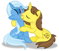 Size: 3100x2705 | Tagged: safe, artist:grapefruit-face, artist:grapefruitface1, trixie, oc, oc:grapefruit face, pony, unicorn, g4, argument in the comments, base used, blushing, canon x oc, female, grapexie, high res, male, neck kiss, shipping, show accurate, simple background, straight, transparent background, updated, vector