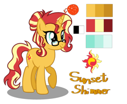 Size: 1884x1534 | Tagged: safe, artist:sarasdream04, sunset shimmer, pony, unicorn, g4, glasses, older sunset shimmer, reference sheet, simple background, solo, transparent background