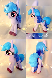 Size: 1365x2048 | Tagged: safe, artist:cwossie, izzy moonbow, pony, unicorn, g5, cute, irl, izzybetes, multiple views, photo, plushie, solo, that was fast