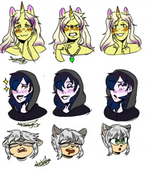 Size: 1173x1421 | Tagged: safe, artist:beyond_inside, oc, oc only, oc:snow t. chaos, human, unicorn, anthro, blushing, bust, expressions, female, horn, jewelry, necklace, signature, simple background, unicorn oc, white background