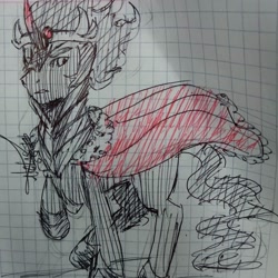 Size: 1080x1080 | Tagged: safe, artist:beyond_inside, king sombra, pony, unicorn, g4, cape, clothes, graph paper, horn, inktober, inktober 2019, male, raised hoof, solo, stallion, traditional art