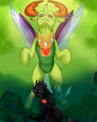 Size: 1080x1350 | Tagged: safe, artist:beyond_inside, thorax, changedling, changeling, g4, duality, duo, king thorax, male, sad, smiling
