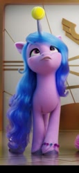 Size: 451x985 | Tagged: safe, screencap, izzy moonbow, pony, unicorn, g5, my little pony: a new generation, spoiler:my little pony: a new generation, 3d, ball, female, horn, horn guard, horn impalement, hornball, izzy's tennis ball, mare, solo, tennis ball