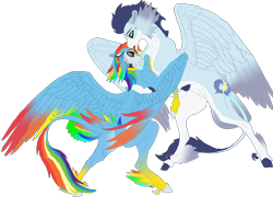 Size: 3700x2815 | Tagged: safe, artist:dragonpinkiepie, rainbow dash, soarin', g4, alternate design, colored wings, female, high res, male, ship:soarindash, shipping, simple background, straight, transparent background, wings