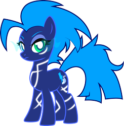 Size: 2513x2564 | Tagged: safe, artist:lightning stripe, derpibooru exclusive, oc, oc only, oc:plasma rain, earth pony, pony, g4, big mane, big tail, blue coat, blue mane, body markings, commission, cutie mark, deadpan, eyeshadow, female, heterochromia, high res, lidded eyes, magic, makeup, mare, show accurate, simple background, solo, transparent background, white pupils