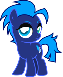 Size: 1516x1858 | Tagged: safe, artist:lightning stripe, derpibooru exclusive, oc, oc only, oc:plasma rain, earth pony, pony, g4, blue coat, blue mane, commission, cutie mark, deadpan, female, filly, heterochromia, lidded eyes, show accurate, simple background, solo, transparent background, white pupils