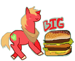 Size: 602x491 | Tagged: safe, artist:seniorpony, big macintosh, earth pony, pony, g4, big mac (burger), burger, dot eyes, food, hamburger, male, mcdonald's, namesake, no nose, pun, solo, visual pun, walking