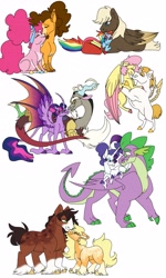 Size: 2297x3831 | Tagged: safe, artist:dodiejinx, applejack, bulk biceps, cheese sandwich, discord, dumbbell, fluttershy, pinkie pie, rainbow dash, rarity, spike, trouble shoes, twilight sparkle, alicorn, draconequus, dragon, earth pony, pegasus, pony, unicorn, g4, adult, adult spike, dumbdash, female, high res, male, mane seven, mane six, mare, missing cutie mark, older, older spike, ship:cheesepie, ship:discolight, ship:flutterbulk, ship:sparity, shipping, simple background, stallion, straight, troublejack, twilight sparkle (alicorn), unshorn fetlocks, white background, winged spike, wings
