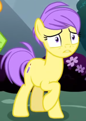 Size: 1046x1480 | Tagged: safe, screencap, berry sweet, earth pony, pony, g4, the ending of the end, female, focus, friendship student, lip bite, mare, raised hoof, solo, worried