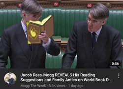 Size: 1080x782 | Tagged: safe, screencap, human, apple family reunion, g4, apple, barely pony related, book, food, irl, irl human, jacob rees-mogg, photo, youtube