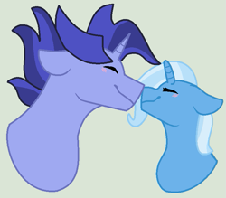 Size: 711x623 | Tagged: safe, artist:jadeharmony, hoo'far, trixie, g4, female, male, nuzzling, shipping, straight, trixfar