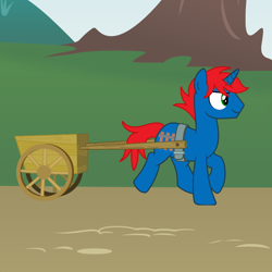 Size: 900x900 | Tagged: safe, artist:ry-bluepony1, oc, oc:train track, pony, unicorn, g4, base used, cart, horn, male, pathway, show accurate, stallion, tree, unicorn oc, walking