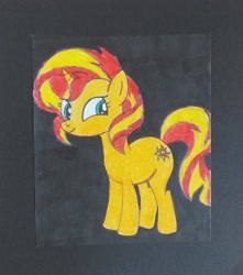 Size: 495x559 | Tagged: safe, sunset shimmer, pony, unicorn, g4, black background, female, looking at you, mare, simple background, smiling, solo, traditional art
