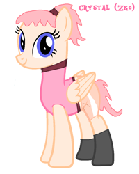 Size: 890x1110 | Tagged: safe, artist:pagiepoppie12345, pegasus, pony, base used, clothes, crystal (zko), looking at you, pants, ponified, ponytail, shirt, sleeveless, sleeveless shirt, smiling, socks