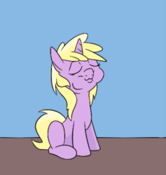 Size: 607x640 | Tagged: safe, artist:happy harvey, dinky hooves, pony, unicorn, g4, :3, animated, compressed, eating, eyes closed, female, filly, full mouth, implied vore, phone drawing, sitting, table