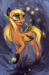 Size: 800x1232 | Tagged: safe, artist:chio-kami, oc, oc only, oc:willow nymph, firefly (insect), insect, mantis, pegasus, pony, looking up, pegasus oc, solo