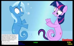 Size: 1280x800 | Tagged: safe, artist:navitaserussirus, trixie, twilight sparkle, sea pony, g4, bubble, female, fins, lesbian, low quality, mare, seaponified, ship:twixie, shipping, species swap, transformation, underwater, water