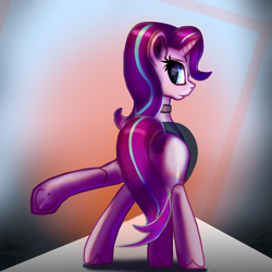 Size: 1598x1600 | Tagged: safe, artist:bextibeld, starlight glimmer, pony, unicorn, g4, butt, choker, frog (hoof), glimmer glutes, looking at you, looking back, looking back at you, plot, underhoof