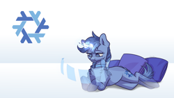 Size: 3840x2160 | Tagged: safe, artist:chibadeer, oc, oc only, oc:nixos, pony, unicorn, female, high res, linux, lying down, magic, magic aura, ponified, simple background, solo, tail, wallpaper