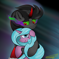 Size: 4000x4000 | Tagged: safe, artist:ser-p, idw, king sombra, radiant hope, pony, g4, spoiler:comic, crying, duo, female, hugging a pony, male, ship:hopebra, shipping, straight