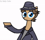 Size: 800x712 | Tagged: safe, artist:saltycube, earth pony, pony, animated, clothes, colt, costume, fedora, gif, hat, jerma985, looking at you, m'lady, male, ponified, rule 85, simple background, solo, white background