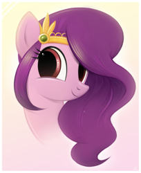Size: 3227x3960 | Tagged: safe, artist:fladdrarblyg, pipp petals, pegasus, pony, g5, adorapipp, bust, cute, female, headband, high res, mare, portrait, red eyes, red-eyed pipp, simple background, smiling, solo, yellow background