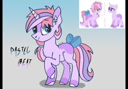 Size: 2388x1668 | Tagged: safe, artist:caramelbolt24, oc, oc only, pony, unicorn, bow, colored hooves, ear fluff, horn, raised hoof, signature, smiling, tail bow, unicorn oc