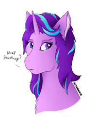 Size: 2966x3716 | Tagged: safe, alternate version, artist:autumnsfur, starlight glimmer, pony, unicorn, g4, bust, chest fluff, dialogue, ear fluff, female, high res, looking away, mare, portrait, simple background, solo, text, white background