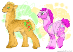 Size: 5730x4110 | Tagged: safe, artist:iceofwaterflock, applejack, pinkie pie, earth pony, pony, g4, alternate design, alternate hairstyle, colored sketch, duo, redesign, sketch