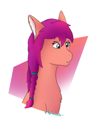 Size: 1552x1936 | Tagged: safe, artist:autumnsfur, sunny starscout, earth pony, pony, g5, abstract background, braid, bust, chest fluff, ear fluff, female, mare, portrait, signature, solo