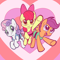 Size: 2080x2080 | Tagged: safe, artist:pfeffaroo, apple bloom, scootaloo, sweetie belle, earth pony, pegasus, pony, unicorn, g4, adorabloom, blossom (powerpuff girls), bow, bubbles (powerpuff girls), buttercup (powerpuff girls), clothes, cosplay, costume, crossover, cute, cutealoo, cutie mark crusaders, diasweetes, dress, female, filly, hair bow, heart, high res, open mouth, the powerpuff girls, trio