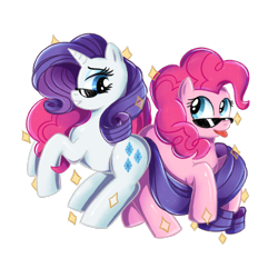 Size: 2000x2000 | Tagged: safe, artist:mediocremare, pinkie pie, rarity, earth pony, pony, unicorn, g4, duo, female, grin, high res, mare, simple background, smiling, sunglasses, teeth, tongue out, transparent background