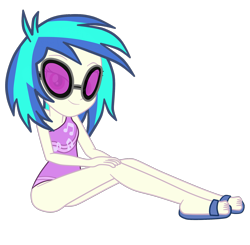 Size: 1929x1894 | Tagged: safe, alternate version, artist:gmaplay, part of a set, dj pon-3, vinyl scratch, equestria girls, equestria girls series, g4, spring breakdown, spoiler:eqg series (season 2), clothes, feet, female, glasses, looking at you, one-piece swimsuit, sandals, simple background, sitting, solo, sunglasses, swimsuit, transparent background, vector, vinyl's glasses